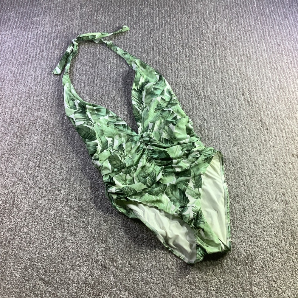 Alice + Olivia x PQ Swim Floral Palm Halter One Piece Swimsuit Green Size M NWT